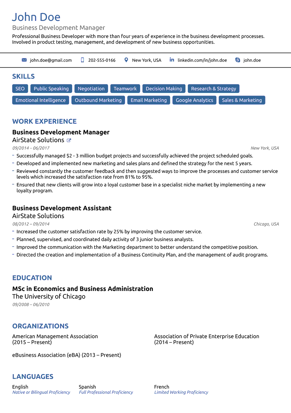 basic one page resume template