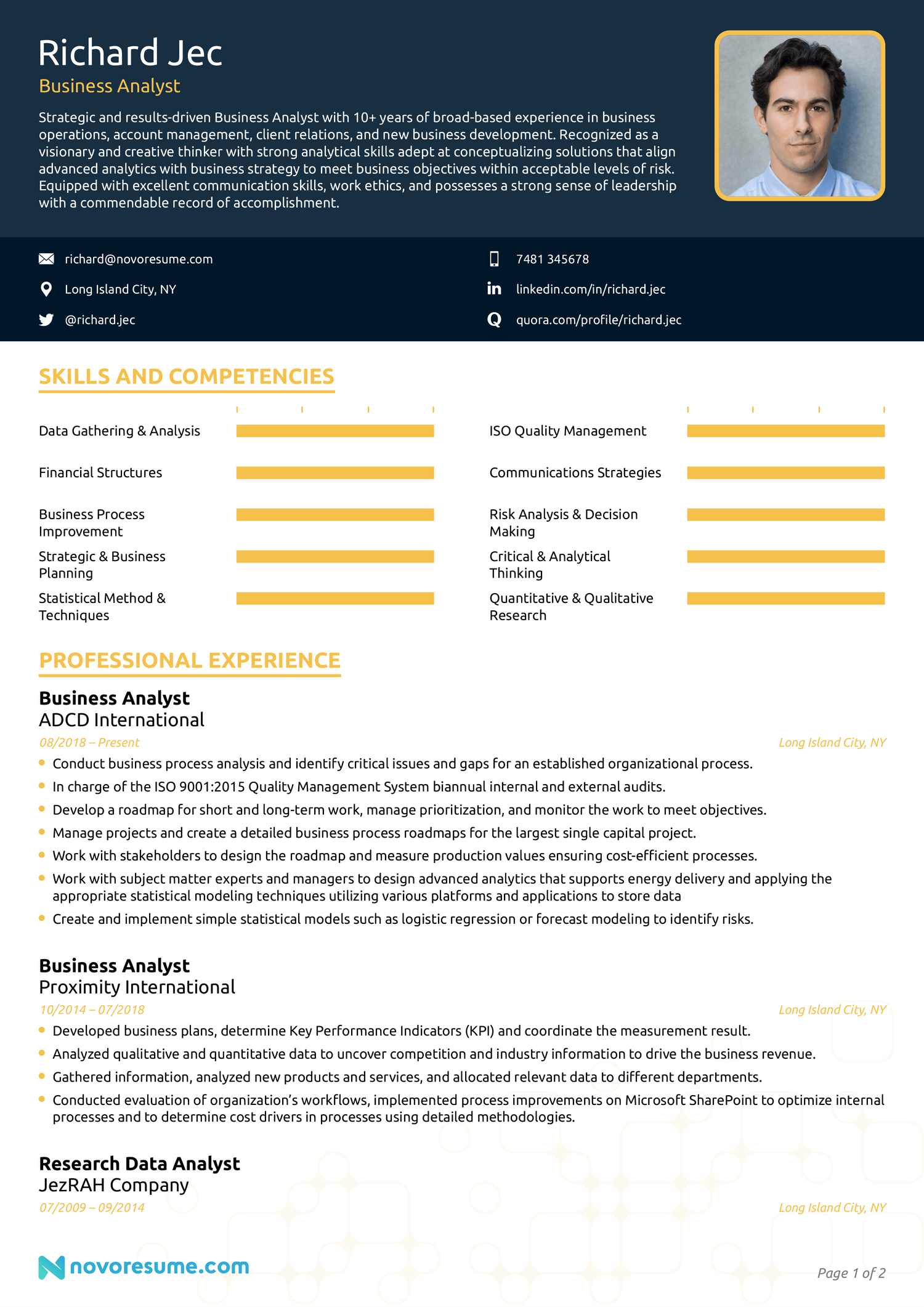 Business Analyst CV Example