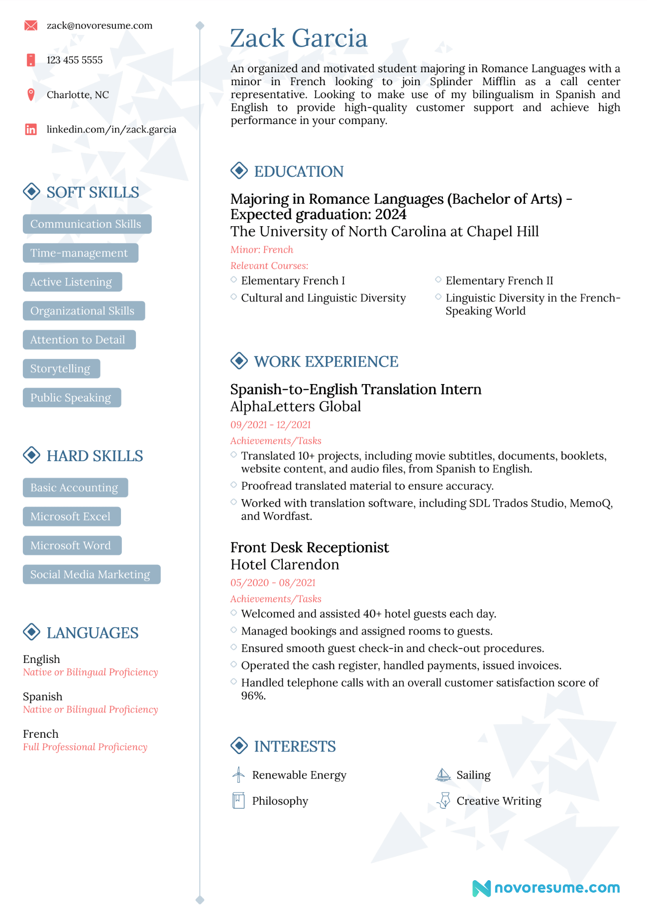 College Freshman CV