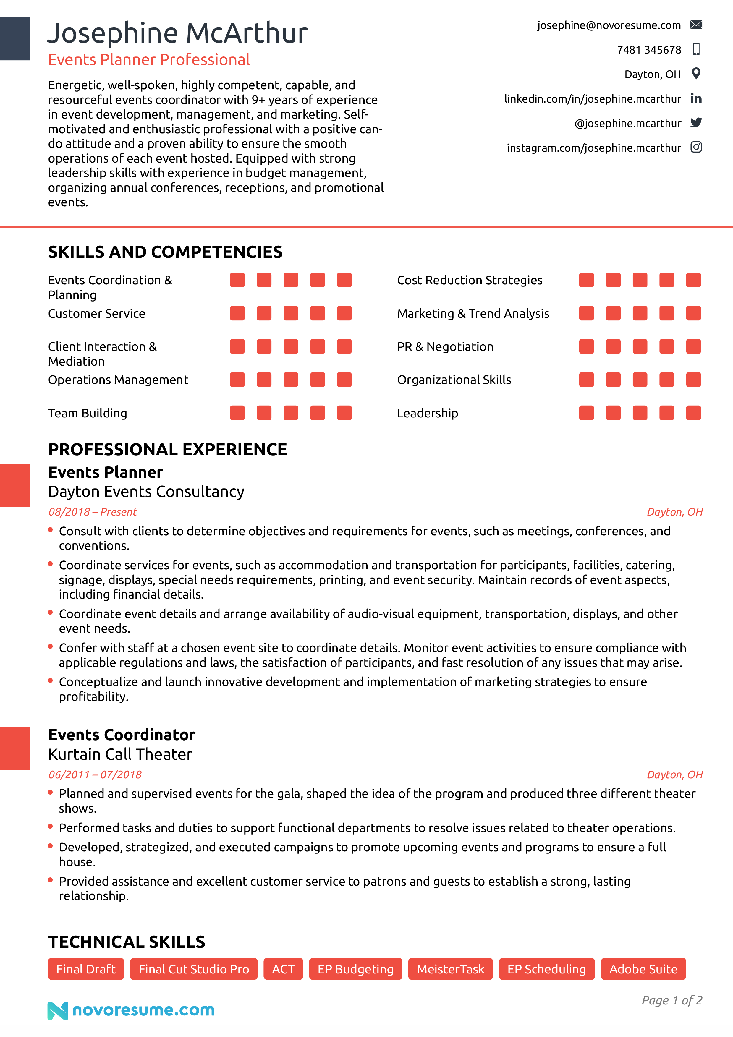 event planner resume sample