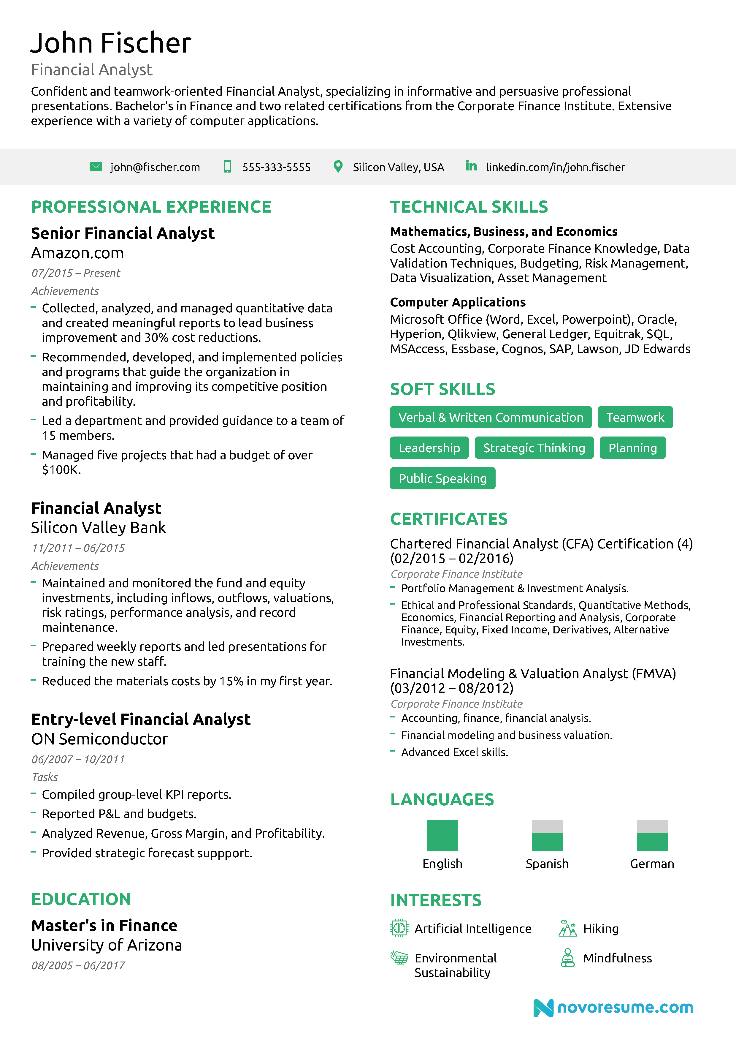 financial analyst resume