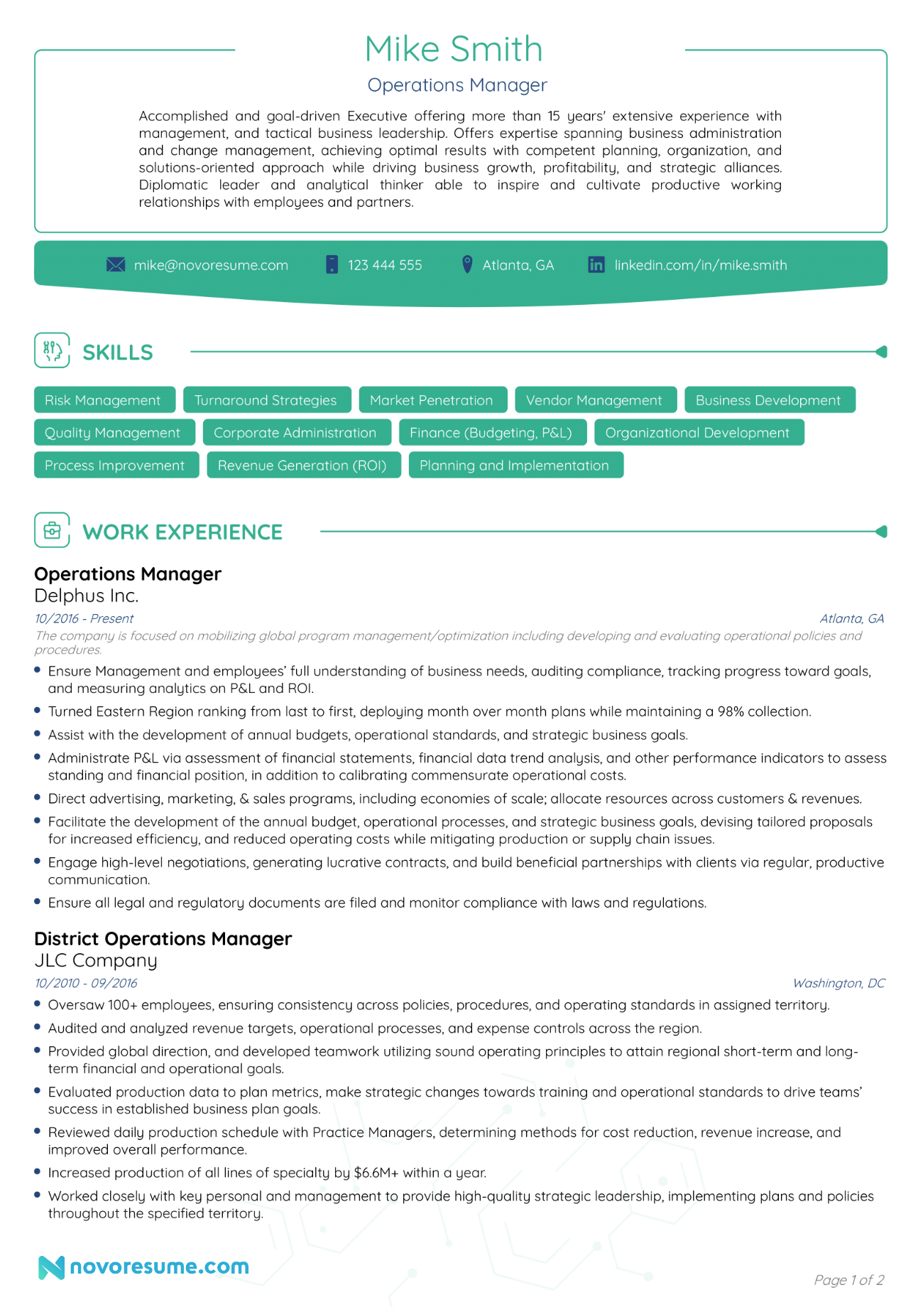 operations manager resume