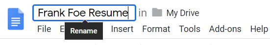 rename google doc resume