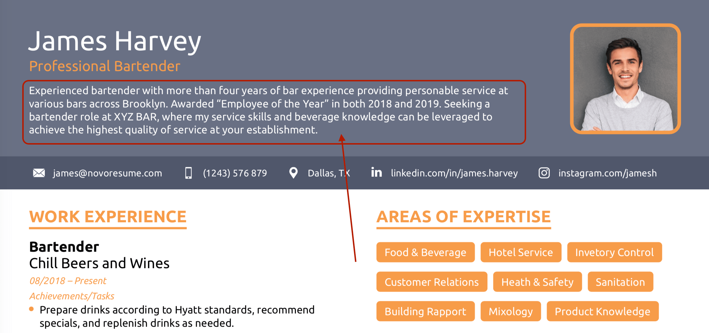 resume summary example bartender