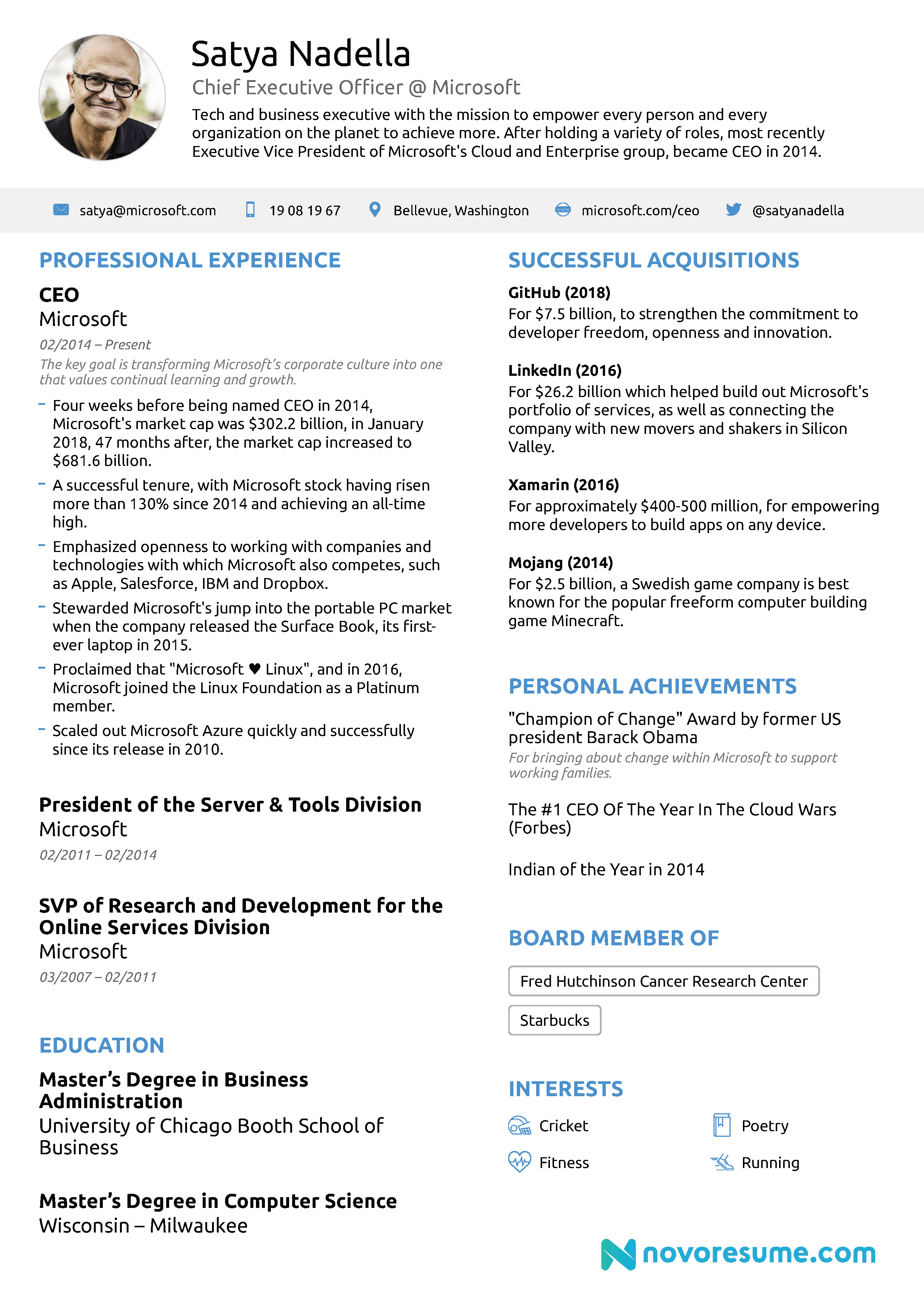 satya nadella resume