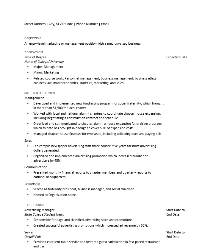 simple college resume ms word