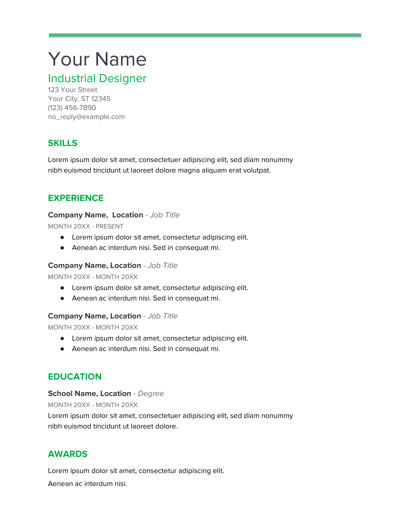 Spearmint Google Docs Resume Template