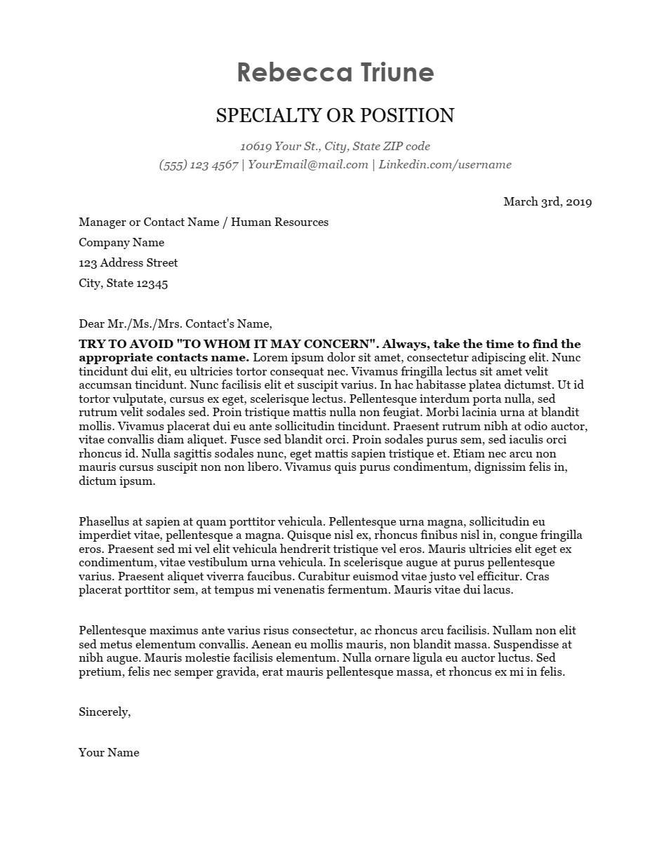 Showcase Cover Letter Template