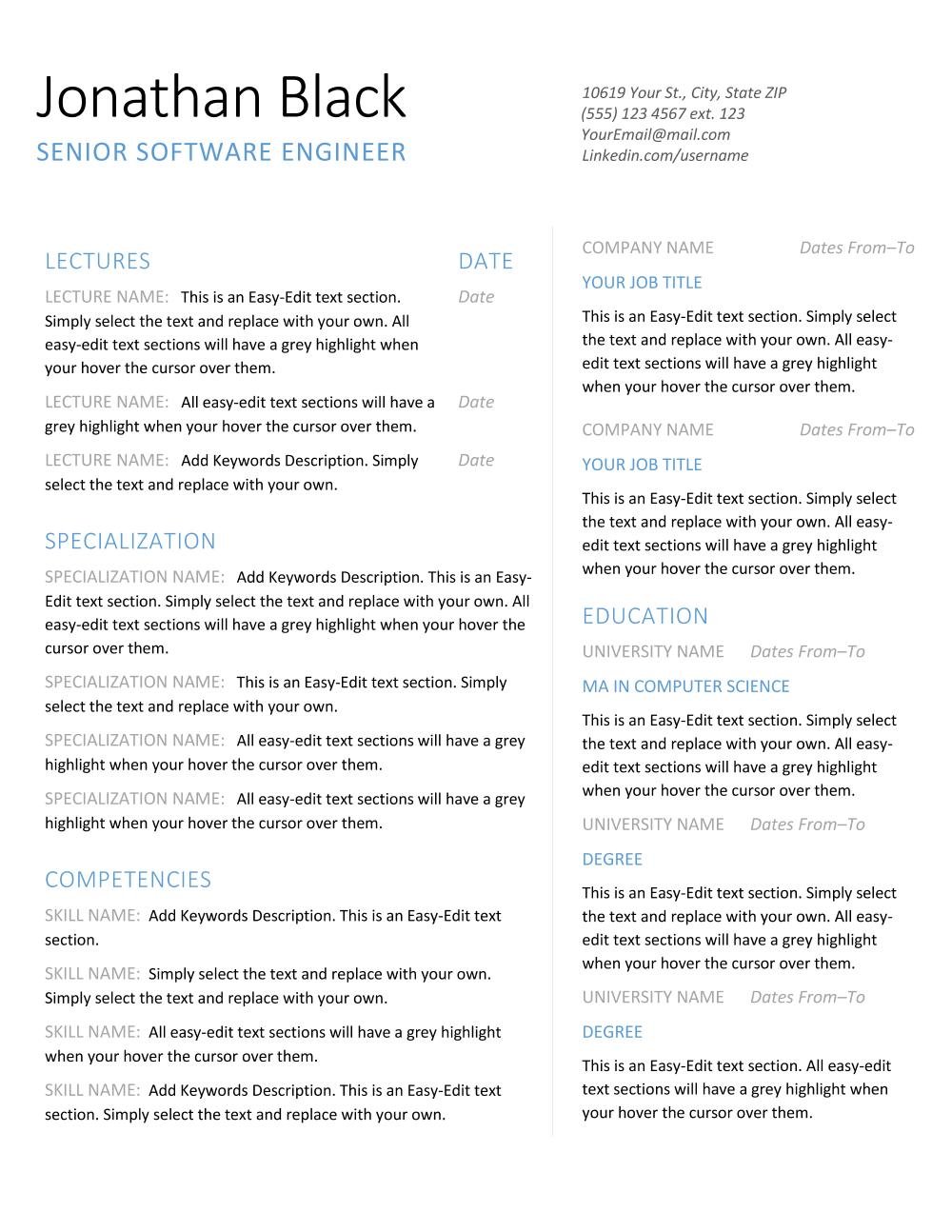Excellence Resume Template 2